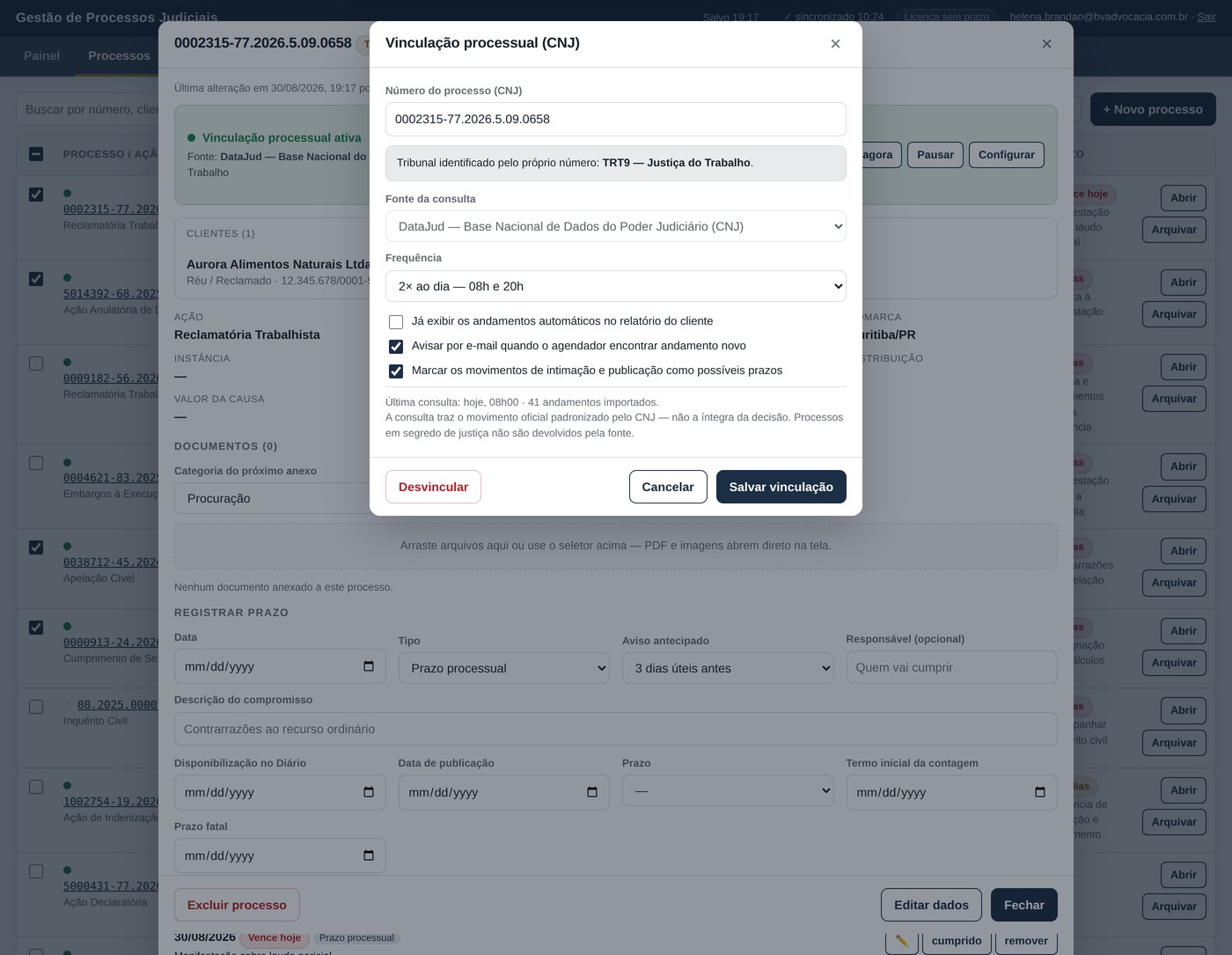 Formik — configuração da vinculação processual ao CNJ